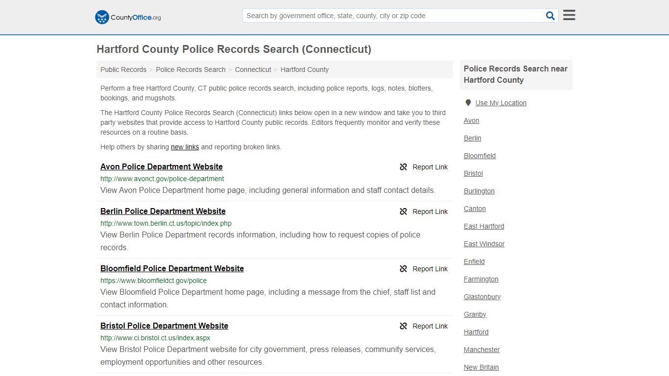 Hartford County Police Records Search (Connecticut) - County Office